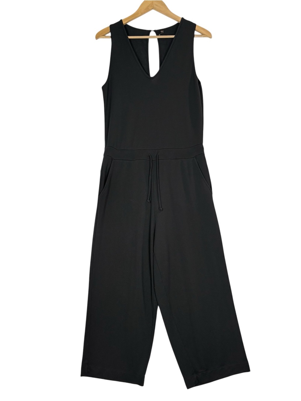 Quince Jumpsuit Black French Terry Modal Sz M Romper Quiet Luxury Wide Leg Crop - Picture 2 of 15